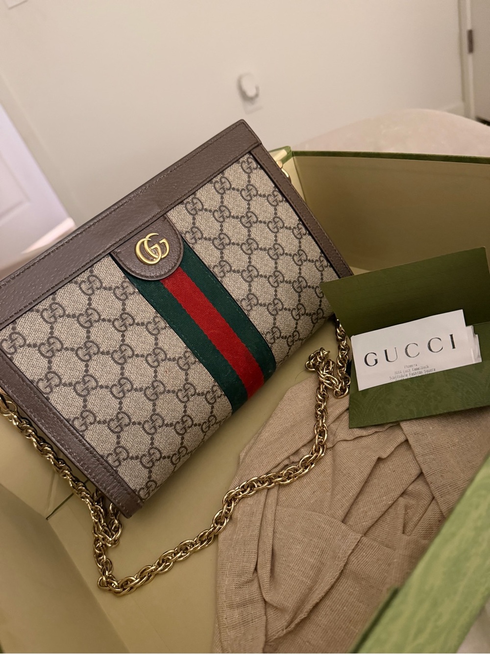 Gucci Brown GG Canvas Shoulder Bag with Green-Red Web Stripe - Picture 9 of 10